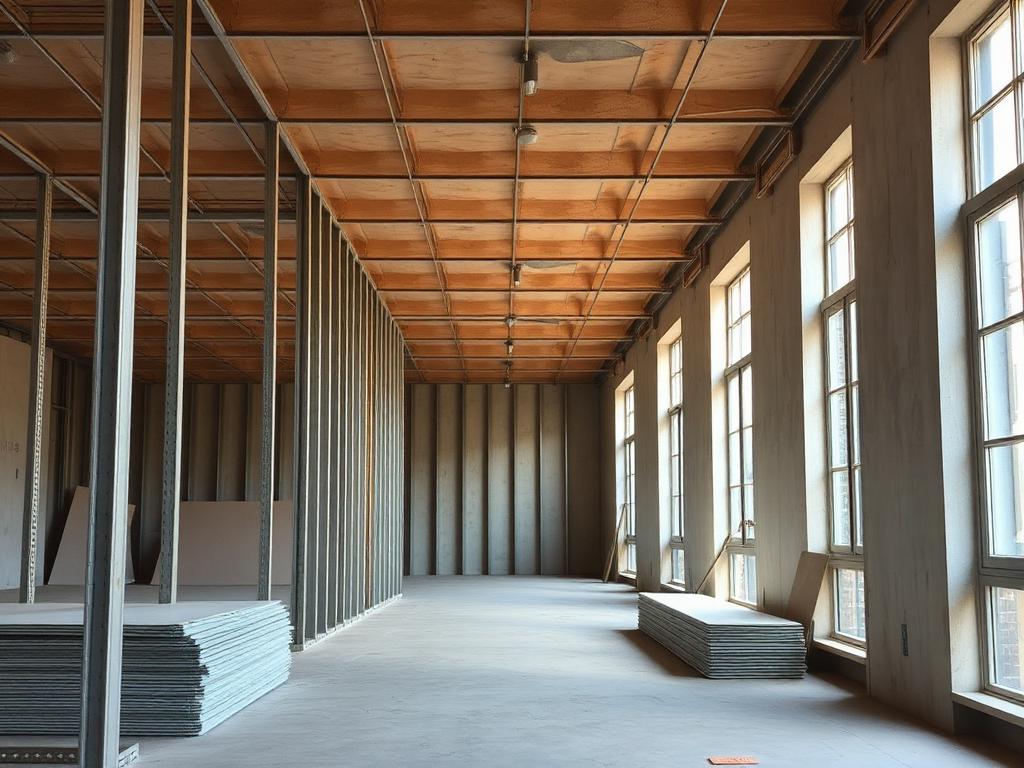 Metallständerwerk für Trennwände in einem Bürogeschoss